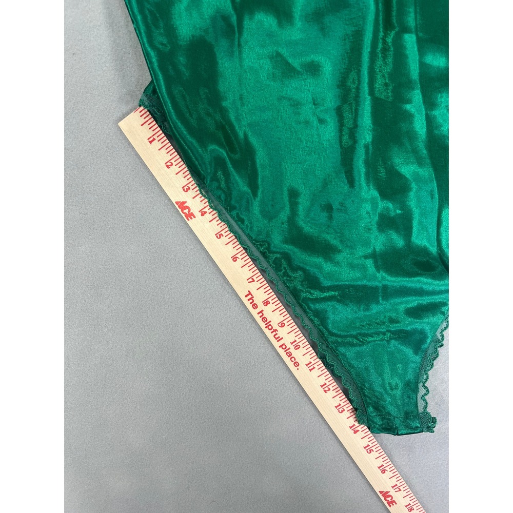 Vintage 90s Victorias Secret Gold Label Emerald Green Satin Lace Bodysuit Lace - Picture 4 of 6